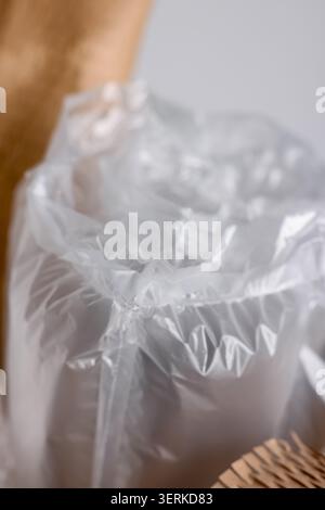 Air buffer packaging on light background, closeup. Packing material Stock Photo