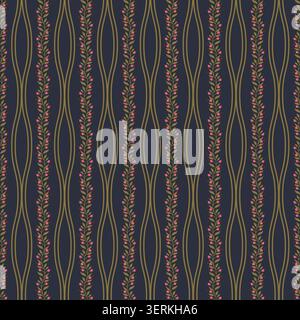 Navy Botanical Berry Vine Pattern Stock Vector
