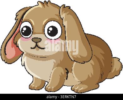 A cartoon brown lop eared rabbit sits calmly in a flat vector style illustration Stock Vector