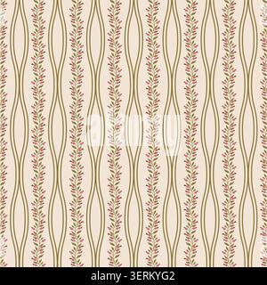 Cream Botanical Berry Vine Pattern Stock Vector