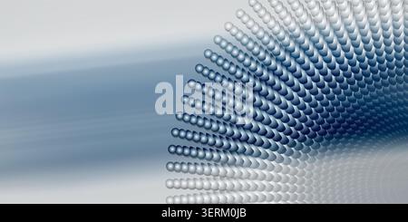 A dynamic abstract image showing a curved formation of blue-tinted spheres, set against a smooth, light-blue gradient background with motion blur. Stock Photo