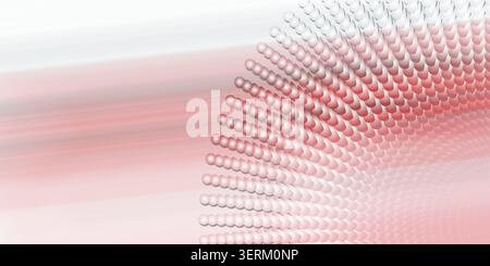 Abstract background featuring a radial array of pink spheres arranged in a curved pattern, creating a sense of motion and depth on a soft pink gradien Stock Photo