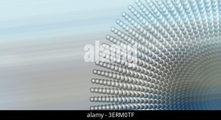 Abstract digital background featuring a radial arrangement of spheres in cool blue and grey tones with a smooth gradient effect. Stock Photo
