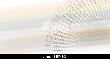 An abstract composition featuring a curved array of spheres against a light, soft-focus background with subtle horizontal motion blur. Stock Photo