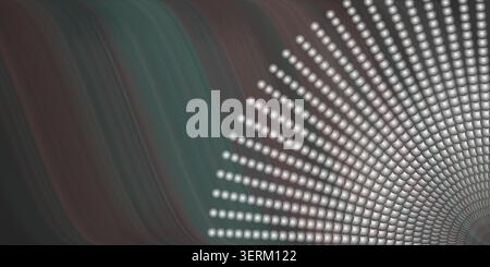 A digital abstract background featuring a pattern of glowing white spheres arranged in a radial fan shape over a dark, flowing, textured background. Stock Photo
