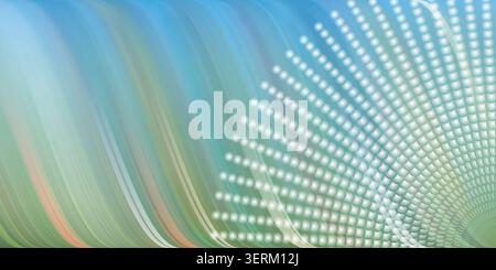 An abstract background featuring a flowing blue and green gradient with a dynamic, glowing dot pattern radiating from the bottom right corner. Stock Photo