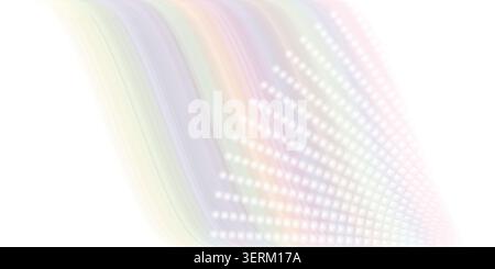 Abstract background featuring smooth rainbow-colored flowing lines and a pattern of glowing dots, creating a vibrant digital wave effect on white. Stock Photo