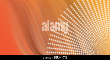 An abstract background featuring a radial pattern of white dots on the right, set against a warm, flowing orange and gold wavy gradient background. Stock Photo
