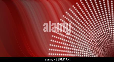 A deep red background featuring smooth, flowing wave patterns on the left and a radiating circular grid of glowing white dots on the right side. Stock Photo