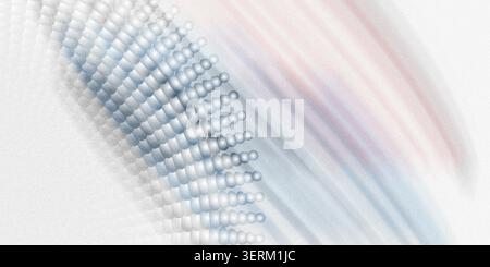 An abstract background featuring a curved, structured grid of glowing spheres on the left, transitioning into soft, diagonal streaks of light. Stock Photo
