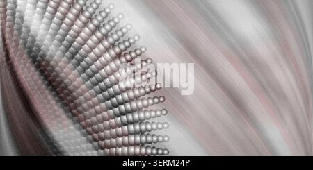 A complex abstract image showing a curved array of spheres with a metallic, grainy texture, set against a background of soft, sweeping lines. Stock Photo