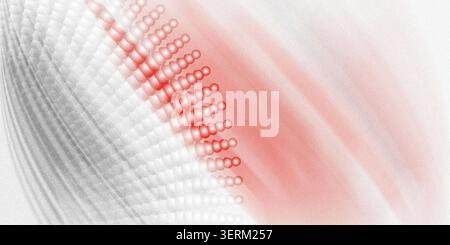 An abstract composition featuring a curved line of red spheres against a soft, grainy background with diagonal motion blur effects. Stock Photo