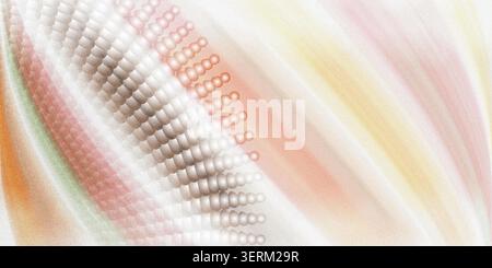 An abstract composition featuring a curved, textured grid of spheres transitioning into soft, flowing gradients of peach, orange, and white. Stock Photo