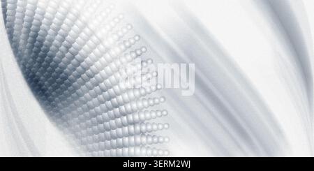 An abstract composition featuring a curved, radiating pattern of small spheres on the left, transitioning into soft, flowing light streaks on the righ Stock Photo