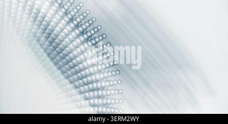 An abstract composition featuring a curved, radiating pattern of small spheres on the left, transitioning into soft, flowing light streaks on the righ Stock Photo