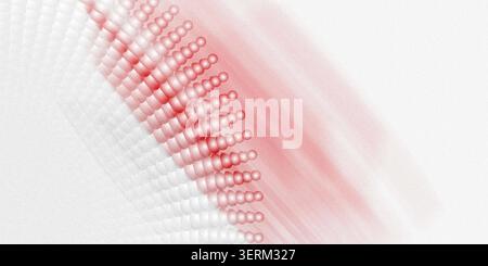 A digital abstract image showcasing a curved grid of red spheres fading into a soft, textured white background with light motion blur. Stock Photo