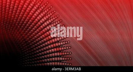 A striking abstract image featuring a radial pattern of spheres emerging from a deep black corner into a textured, glowing red background. Stock Photo