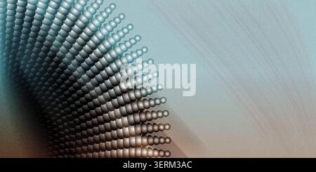 An abstract illustration featuring a dense grid of spheres curving across a soft, textured background with muted blue and brown tones. Stock Photo