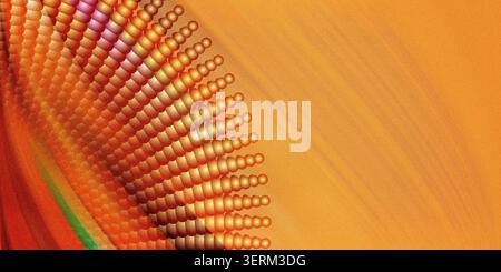 A vibrant abstract composition featuring a radial array of illuminated, golden-orange spheres against a textured, warm-toned background with subtle li Stock Photo