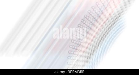 An abstract digital artwork showing a radial pattern of spheres fading into light, diagonal streaks with a subtle red and blue color shift. Stock Photo