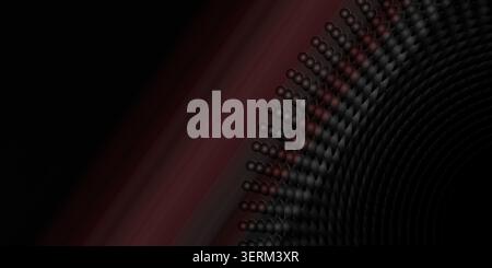 A dark, abstract background featuring a gradient of deep red and black with a geometric pattern of circular dots arranged in a radial, fan-like struct Stock Photo