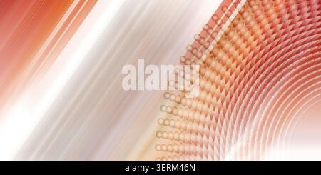 A vibrant abstract background showcasing dynamic diagonal light rays transitioning from orange to pink, with a structured circular sphere pattern. Stock Photo