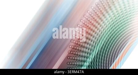 A colorful digital abstract background featuring a radial pattern of spheres and geometric shapes with blended blue, green, and pink gradients. Stock Photo