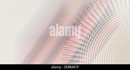 A digital abstract background featuring a radial pattern of spheres transitioning into geometric shapes with soft pink, white, and grey color gradient Stock Photo