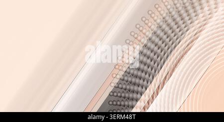 A sophisticated abstract background featuring a gradient of diagonal lines transitioning into a structured pattern of spheres, rendered in soft beige Stock Photo