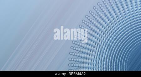 An abstract background featuring a radial pattern of spheres and curved lines, rendered in a deep blue monochromatic color scheme. Stock Photo