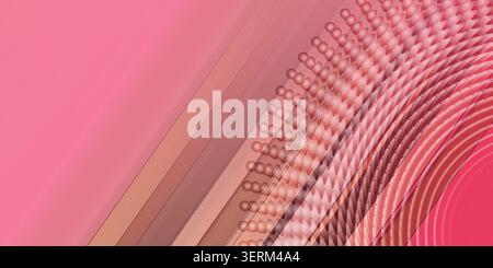 An abstract digital background featuring diagonal stripes transitioning into a textured pattern of circular spheres and curved lines in shades of pink Stock Photo