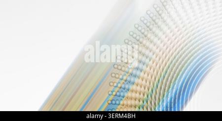 A dynamic 3D background featuring a radial sphere pattern overlaid with soft, colorful light streaks, blending geometric structure with fluid motion. Stock Photo