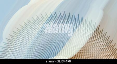 An abstract artistic design featuring a radial array of spikes transitioning from a soft pastel blue background to a warm brown textured area. Stock Photo