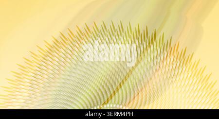 A vibrant abstract digital composition showing a radial arrangement of spike-like elements, blending soft yellow and light green gradients. Stock Photo
