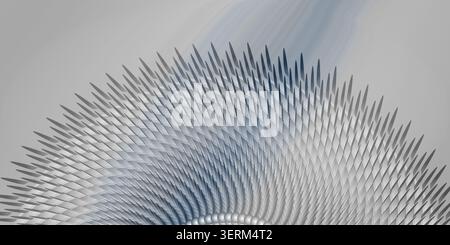 A high-resolution abstract digital art piece featuring a fan-shaped arrangement of sharp, radiating spikes emerging from a circular, beaded base. Stock Photo