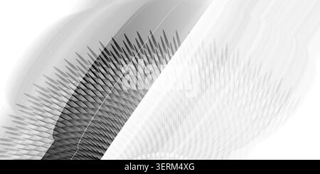 A high-contrast, black and white abstract composition showcasing a dense, radial arrangement of pointed, blade-like elements radiating from a central Stock Photo