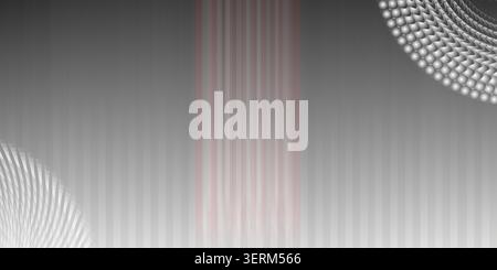 An abstract digital background featuring vertical stripes, a central soft red glow, and geometric sphere patterns in the corners with a grey gradient. Stock Photo