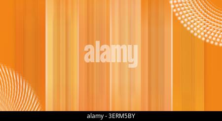 A vibrant orange abstract background with vertical motion blur lines, complemented by circular dotted and curved line patterns in the corners. Stock Photo
