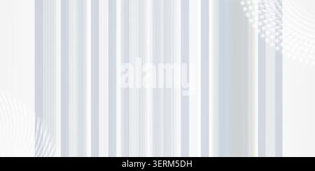 An abstract background featuring soft vertical stripes in shades of gray and white, accented by subtle geometric dotted patterns in the corners. Stock Photo