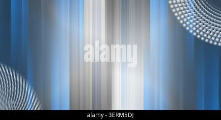 A dynamic abstract background with bold vertical stripes in blue and silver, featuring intricate circular geometric patterns in the corners. Stock Photo