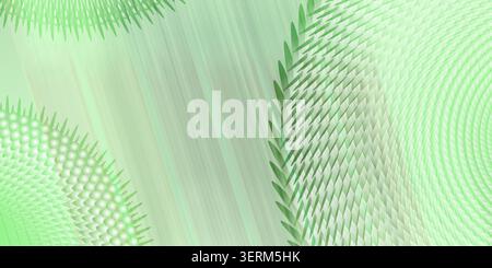 A digital abstract background featuring repeating green geometric shapes, radial patterns, and soft light streaks, creating a modern, textured design. Stock Photo
