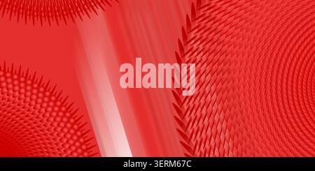 A vibrant red abstract digital art composition featuring repeating spherical and spike-like geometric shapes arranged in a swirling, dynamic pattern. Stock Photo