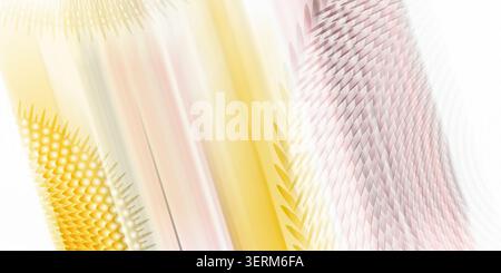 An abstract digital background featuring repeating geometric leaf-like patterns and soft gradient light rays in warm yellow and pink tones. Stock Photo