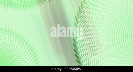 A stylized abstract background in shades of green, featuring repeating radial patterns of spheres and leaf shapes with a soft, flowing light effect. Stock Photo