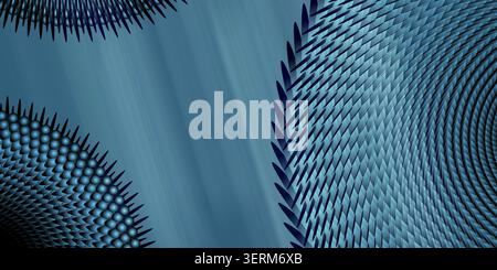 A dark blue abstract composition with intricate radial patterns and sharp geometric elements, evoking a sense of high-tech or futuristic design. Stock Photo