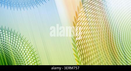 A modern abstract background featuring repeating geometric shapes, radial patterns, and smooth color gradients in shades of green and yellow. Stock Photo