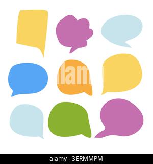Flat vector Speech bubbles in minimalist style. Cloud doodle textbox hand drawn set. Set of blue text comment box. Stock Vector
