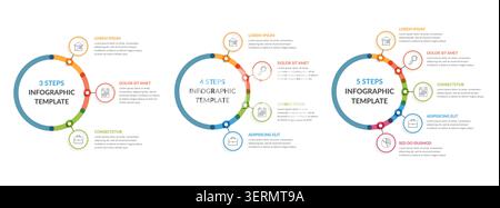 Three infographic templates - 3, 4 and 5 steps, diagrams with icons and text, vector eps10 illustration Stock Vector