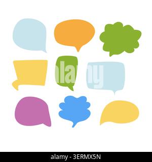 Cartoon Speech bubbles in doodle style. Cloud textbox hand drawn set. Set of blue text comment box. Stock Vector