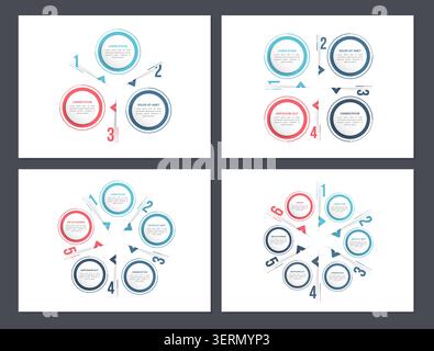Four circle diagram templates - 3, 4, 5 and 6 elements, infographic templates, vector eps10 illustration Stock Vector